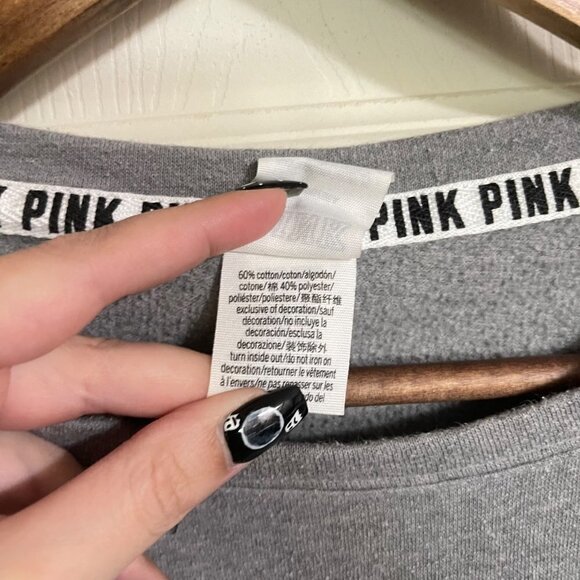 Victoria's Secret PINK Womens Gray Spellout Logo Crewneck Sweatshirt Medium - Picture 5 of 7